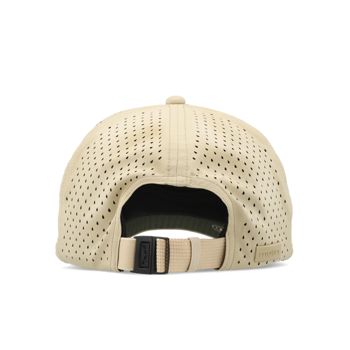 The back view of the melin Split Fit Odysea Packable Hydro hat in sand