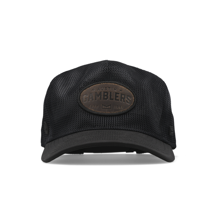 The frontal view of the melin Split Fit Odysea Retro Brand Hydro hat in black