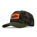 The angled view of the melin Split Fit Odysea Retro Hydro hat in olive camo