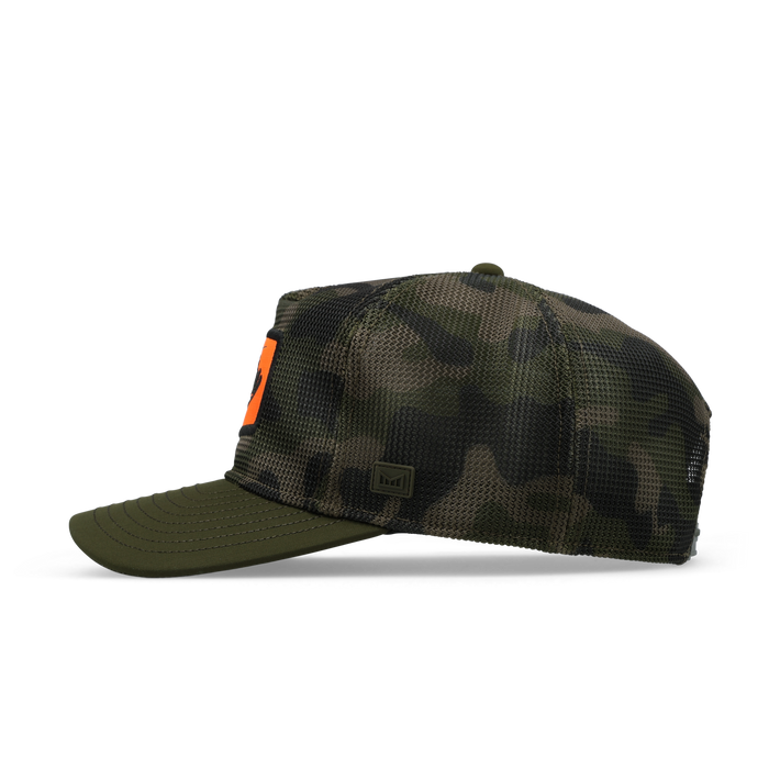 The side view of the melin Split Fit Odysea Retro Hydro hat in olive camo