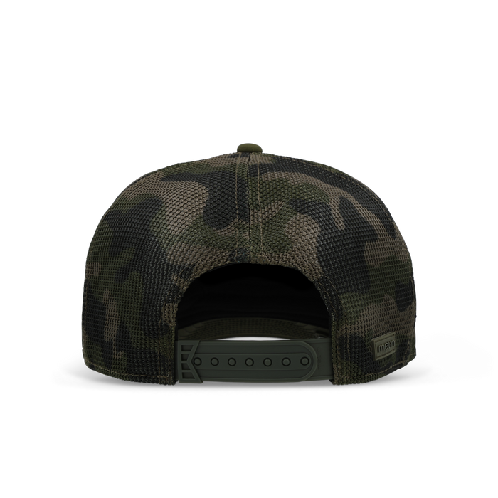 The back view of the melin Split Fit Odysea Retro Hydro hat in olive camo