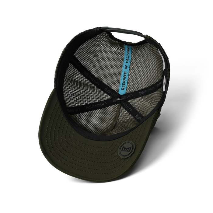 The inside view of the melin Split Fit Odysea Retro Hydro hat in olive camo