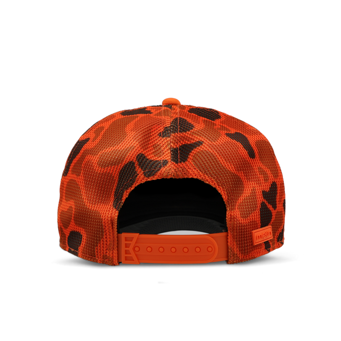 The back view of the melin Split Fit Odysea Retro Hydro hat in safety orange