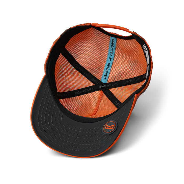 The inside view of the melin Split Fit Odysea Retro Hydro hat in safety orange