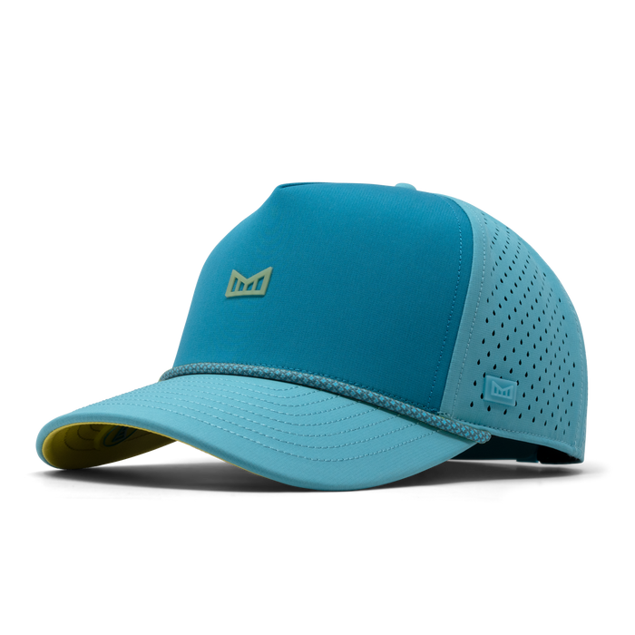 The front, angled view of the melin Odysea Rope Bulls Icon Hydro  Split Fit in  Blue Lagoon