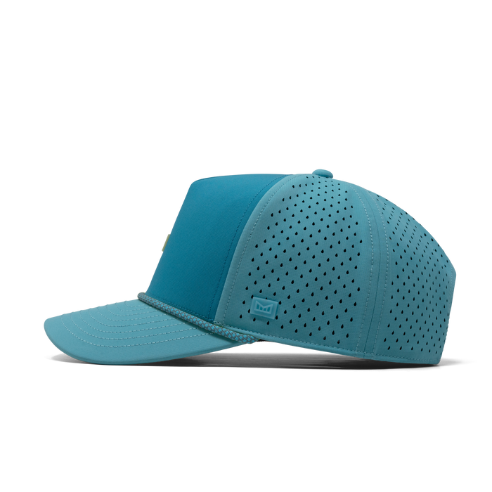 The side view of the melin Odysea Rope Bulls Icon Hydro  Split Fit in  Blue Lagoon