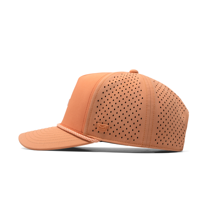 The side view of the melin Odysea Rope Bulls Icon Hydro  Split Fit in  Cantaloupe Cooler