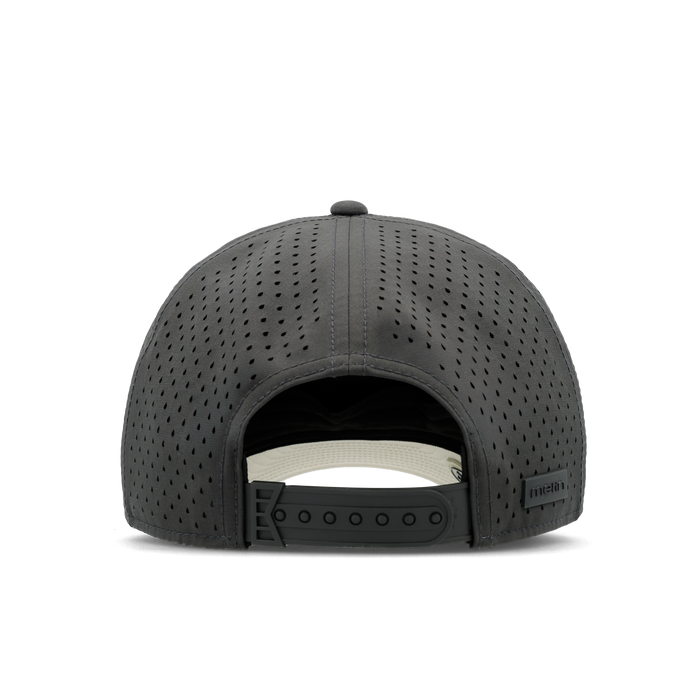 The back view of the melin Split Fit Odysea Rope Bulls Icon Hydro hat in faded black