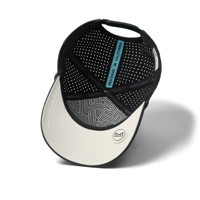 The inside view of the melin Split Fit Odysea Rope Bulls Icon Hydro hat in faded black