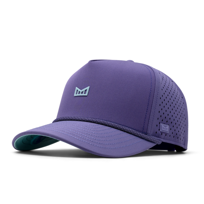 The front, angled view of the melin Odysea Rope Bulls Icon Hydro  Split Fit in  Purple Haze