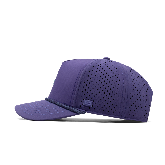 The side view of the melin Odysea Rope Bulls Icon Hydro  Split Fit in  Purple Haze