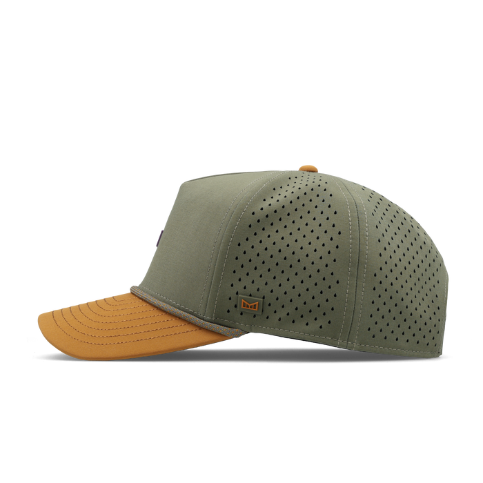 The side view of the melin Split Fit Odysea Rope Bulls Icon Hydro hat in transit