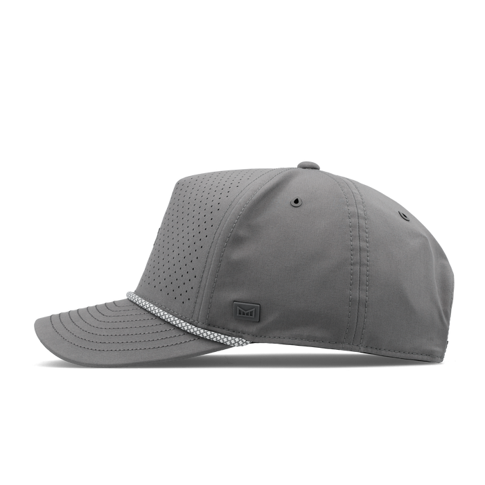 The side view of the melin Split Fit Odysea Rope Links Hydro hat in grey