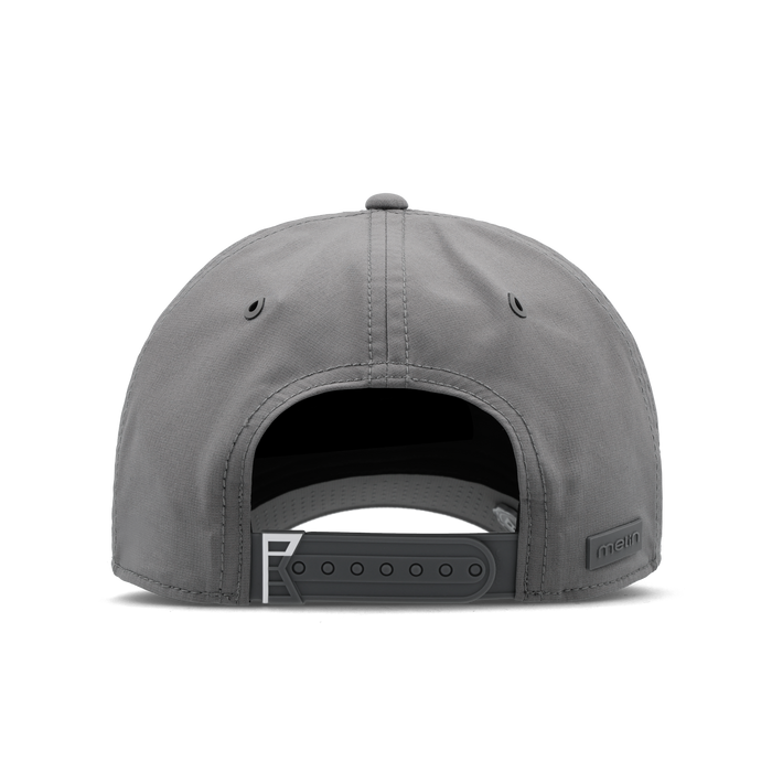 The back view of the melin Split Fit Odysea Rope Links Hydro hat in grey