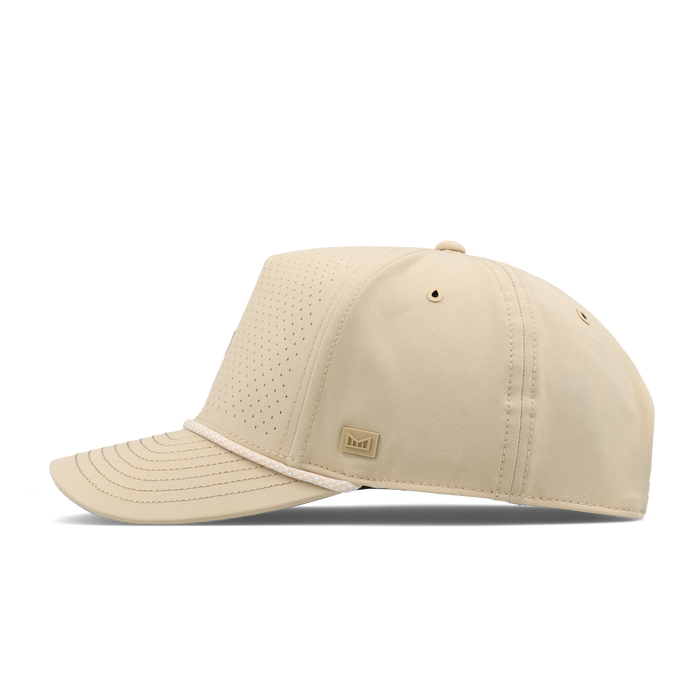 The side view of the melin Split Fit Odysea Rope Links Hydro hat in khaki