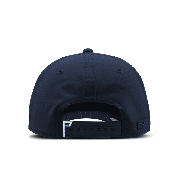 The back view of the melin Split Fit Odysea Rope Links Hydro hat in navy