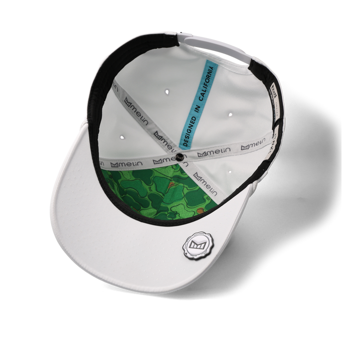 The inside view of the melin Split Fit Odysea Rope Links Hydro hat in white