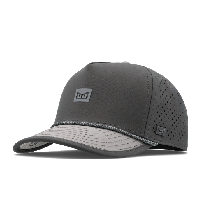 The angled view of the melin Split Fit Odysea Rope Streamline Hydro hat in raven