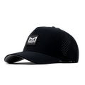 The angled view of the Melin Split Fit Odysea Stacked Hydro hat in black
