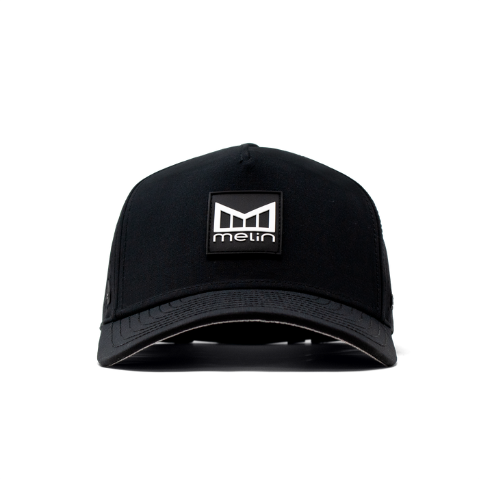 The front view of the Melin Split Fit Odysea Stacked Hydro hat in black