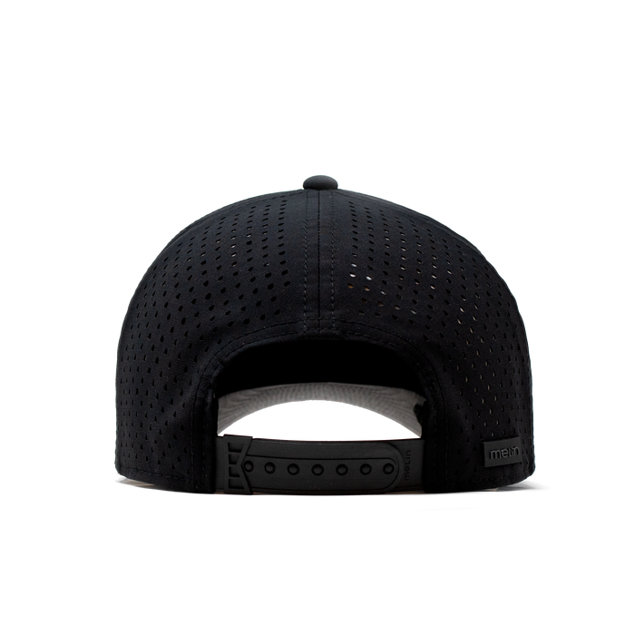 The back view of the Melin Split Fit Odysea Stacked Hydro hat in black