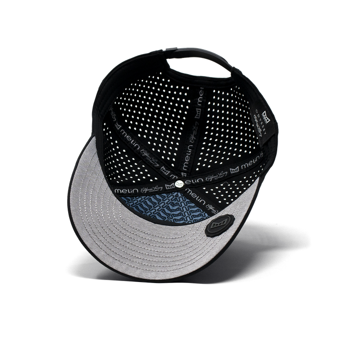 The inside view of the Melin Split Fit Odysea Stacked Hydro hat in black