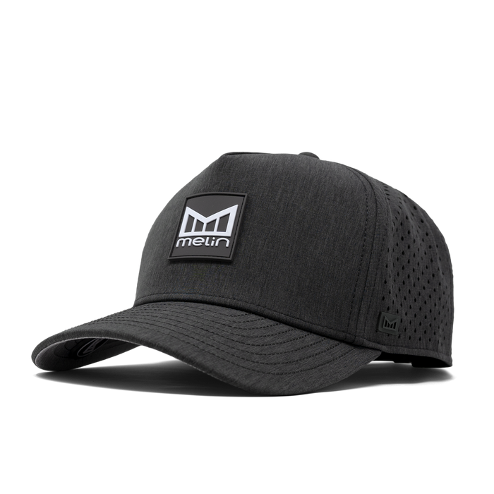 The angled front of melin's Odysea Stacked Hydro hat in Heather Charcoal