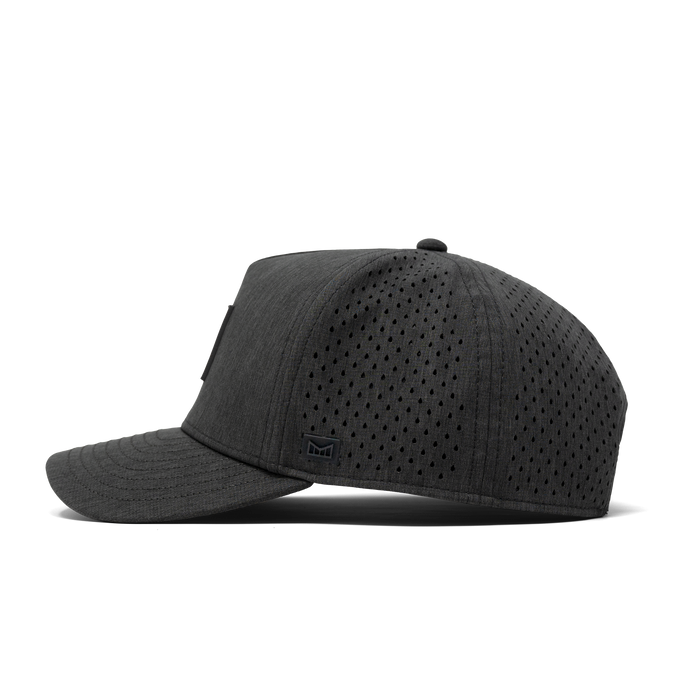 The side of melin's Odysea Stacked Hydro hat in Heather Charcoal