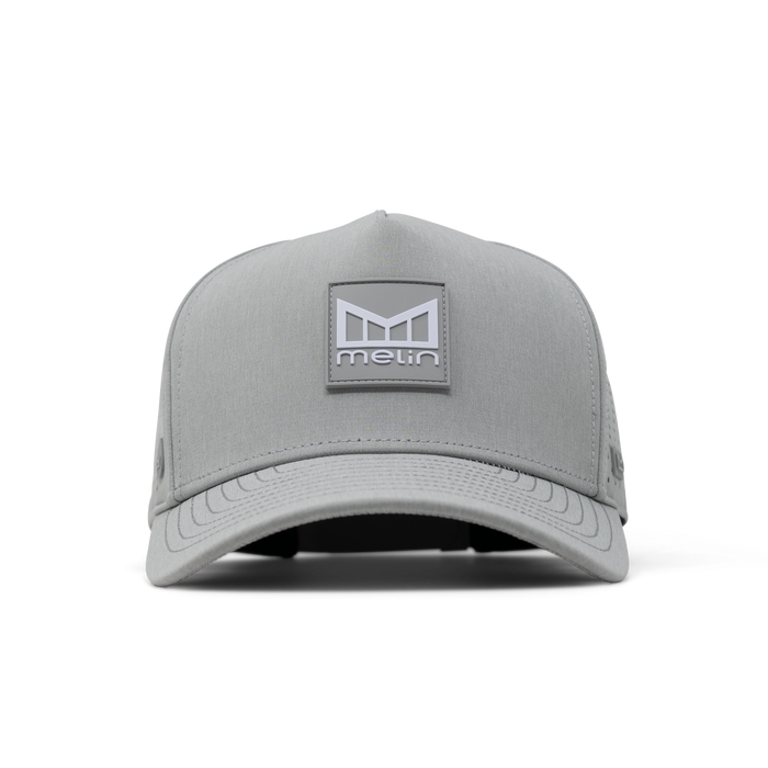 The front view of the melin Odysea Stacked Hydro  Split Fit in  Heather Grey