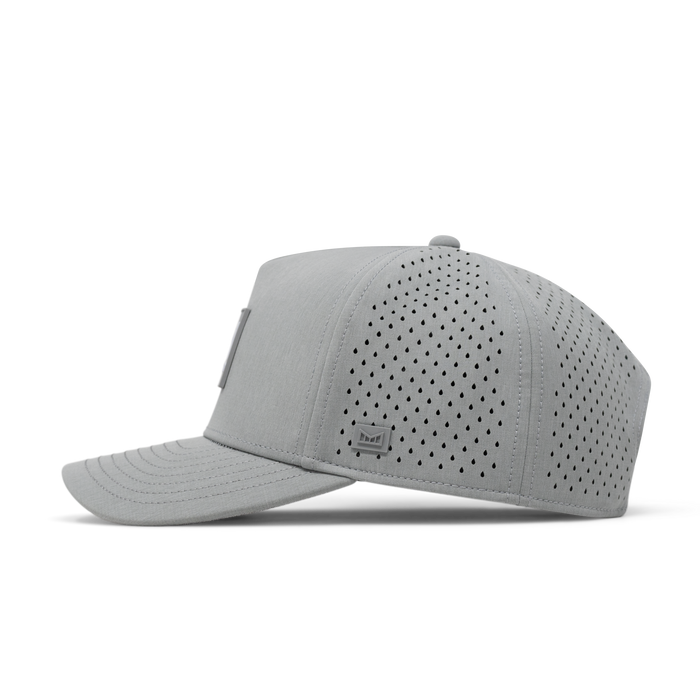 The side view of the melin Odysea Stacked Hydro  Split Fit in  Heather Grey
