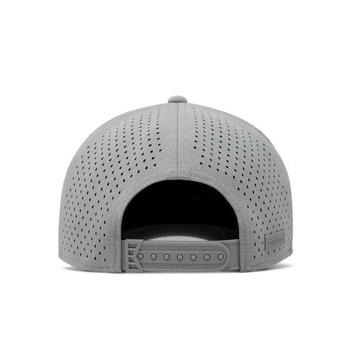 The back view of the melin Odysea Stacked Hydro  Split Fit in  Heather Grey