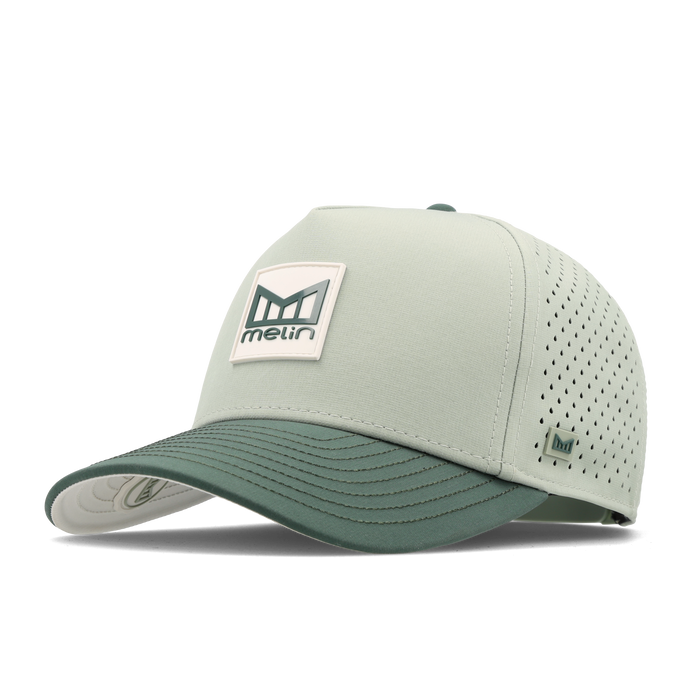 The angled view of the Melin Split Fit Odysea Stacked Hydro hat in misty trails