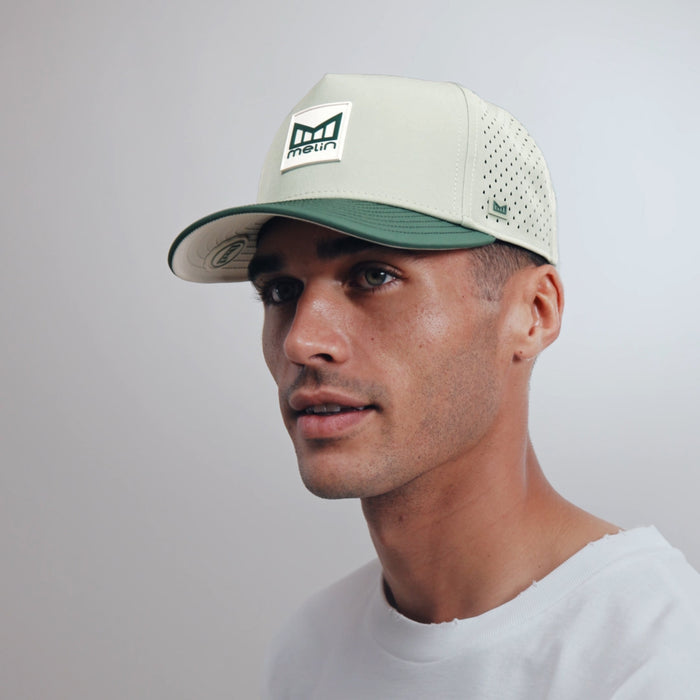 The model-image view of the Melin Split Fit Odysea Stacked Hydro hat in Misty Trails
