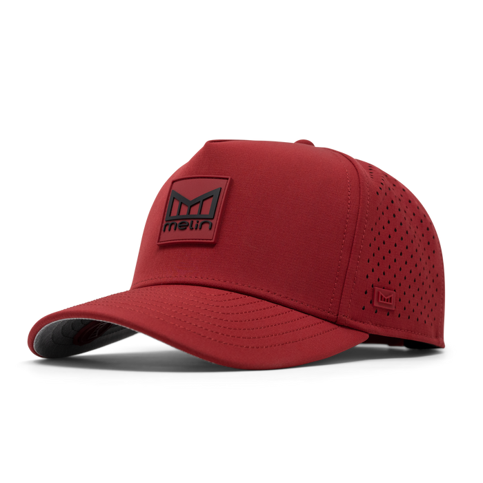 The front, angled view of the melin Odysea Stacked Hydro  Split Fit in  Red