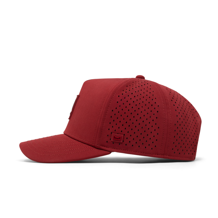 The side view of the melin Odysea Stacked Hydro  Split Fit in  Red