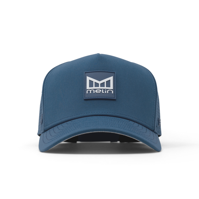 The front view of the melin Odysea Stacked Hydro  Split Fit in  Steel Blue