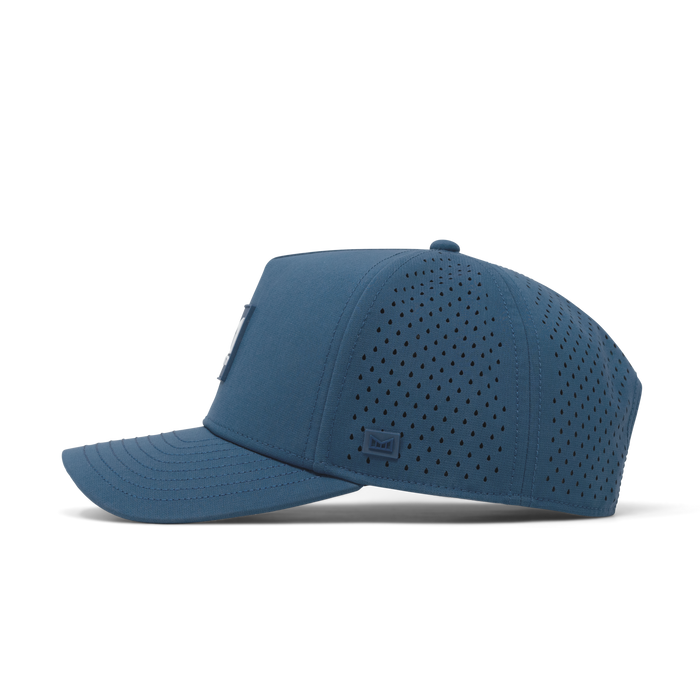 The side view of the melin Odysea Stacked Hydro  Split Fit in  Steel Blue