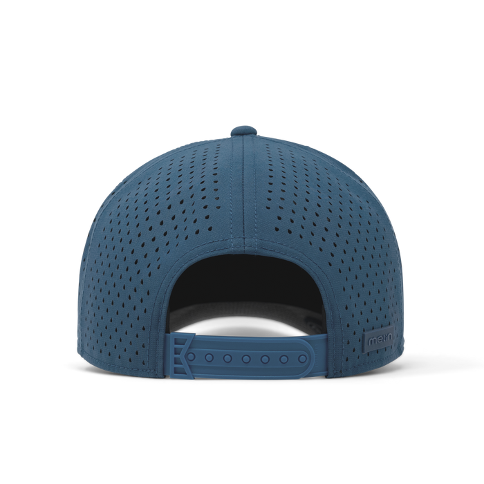 The back view of the melin Odysea Stacked Hydro  Split Fit in  Steel Blue