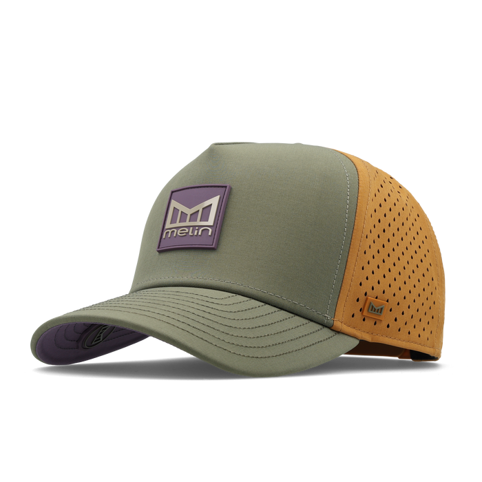 The front, angled view of the melin Split Fit Odysea Stacked Hydro hat in transit