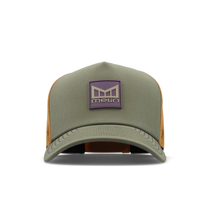 The front view of the melin Split Fit Odysea Stacked Hydro hat in transit