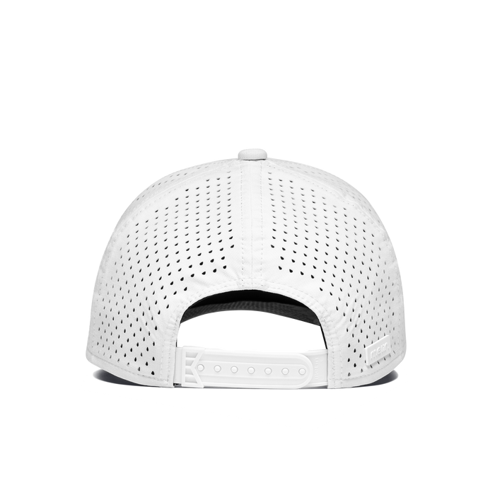 The angled view of the Melin Split Fit Odysea Stacked Hydro hat in white