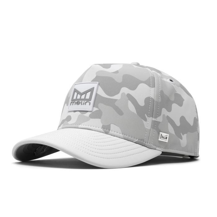 The front, angled view of the melin Odysea Stacked Infinite Thermal  Split Fit in Snow Camo