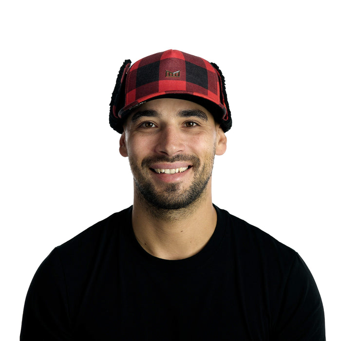 The model-image of the Melin Split Fit Odyssey Lumberjack hat in Red / Black
