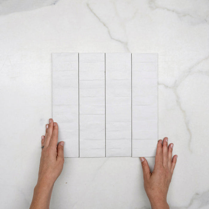WIth Hand Off White Olivia Feature Subway Matte 75 x 300mm Porcelain  - The Blue Space