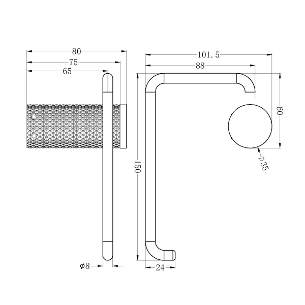 Technical Drawing: Nero Opal Toilet Roll Holder Brushed Bronze