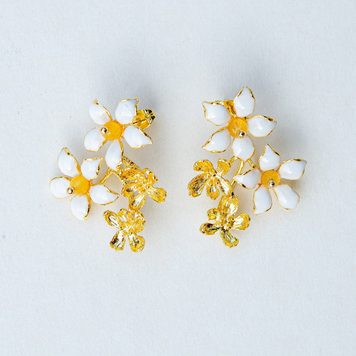 Orange Jasmine Bouquet Earrings | 18K Gold Plated Enamel Studs