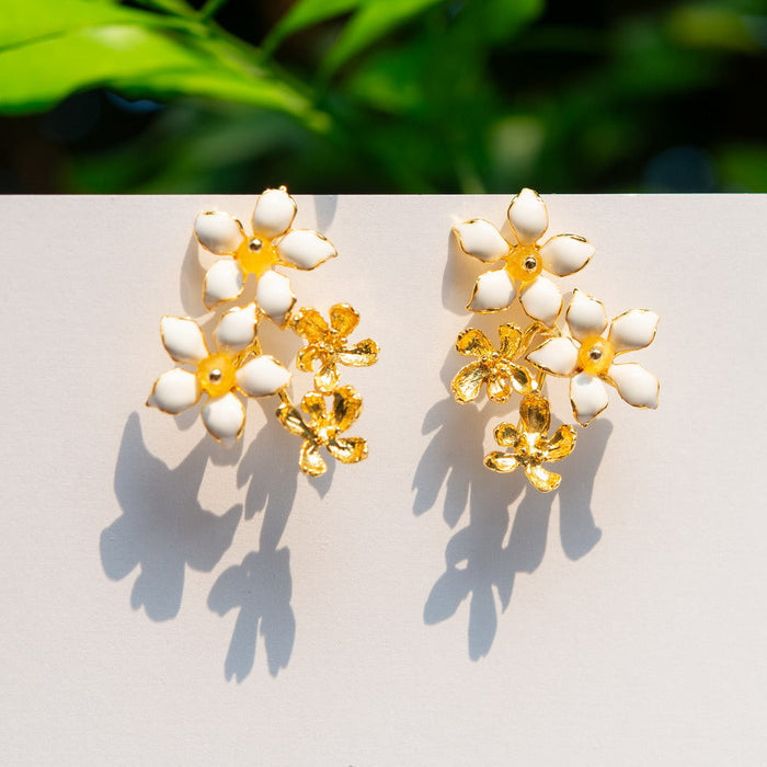 Orange Jasmine Bouquet Earrings | 18K Gold Plated Enamel Studs