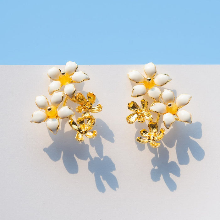 Orange Jasmine Bouquet Earrings | 18K Gold Plated Enamel Studs