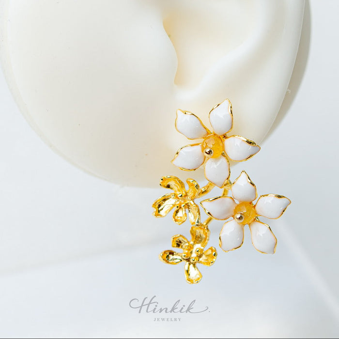 Orange Jasmine Bouquet Earrings | 18K Gold Plated Enamel Studs
