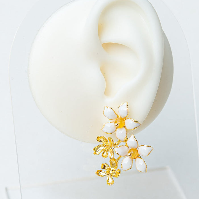 Orange Jasmine Bouquet Earrings | 18K Gold Plated Enamel Studs